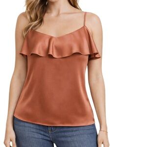 Ann Taylor Factory Burnt Orange Ruffle Tank Top • Size Medium • NEW NO TAGS